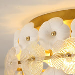 Regina Flowers Semi Flush Mount Ceiling Light in Gold and White Glass