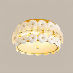 Regina Flowers Semi Flush Mount Ceiling Light in Gold and White Glass