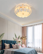 Regina Flowers Semi Flush Mount Ceiling Light in Gold and White Glass