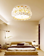 Regina Flowers Semi Flush Mount Ceiling Light in Gold and White Glass
