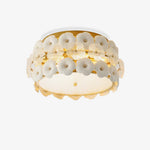 Regina Flowers Semi Flush Mount Ceiling Light in Gold and White Glass