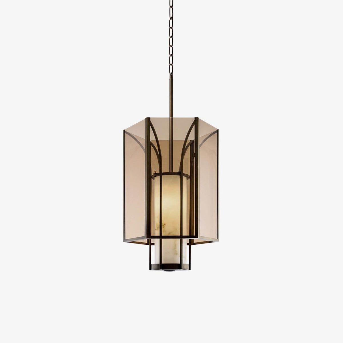 Remy Pendant Light in Black Iron with Alabaster Glass Shade