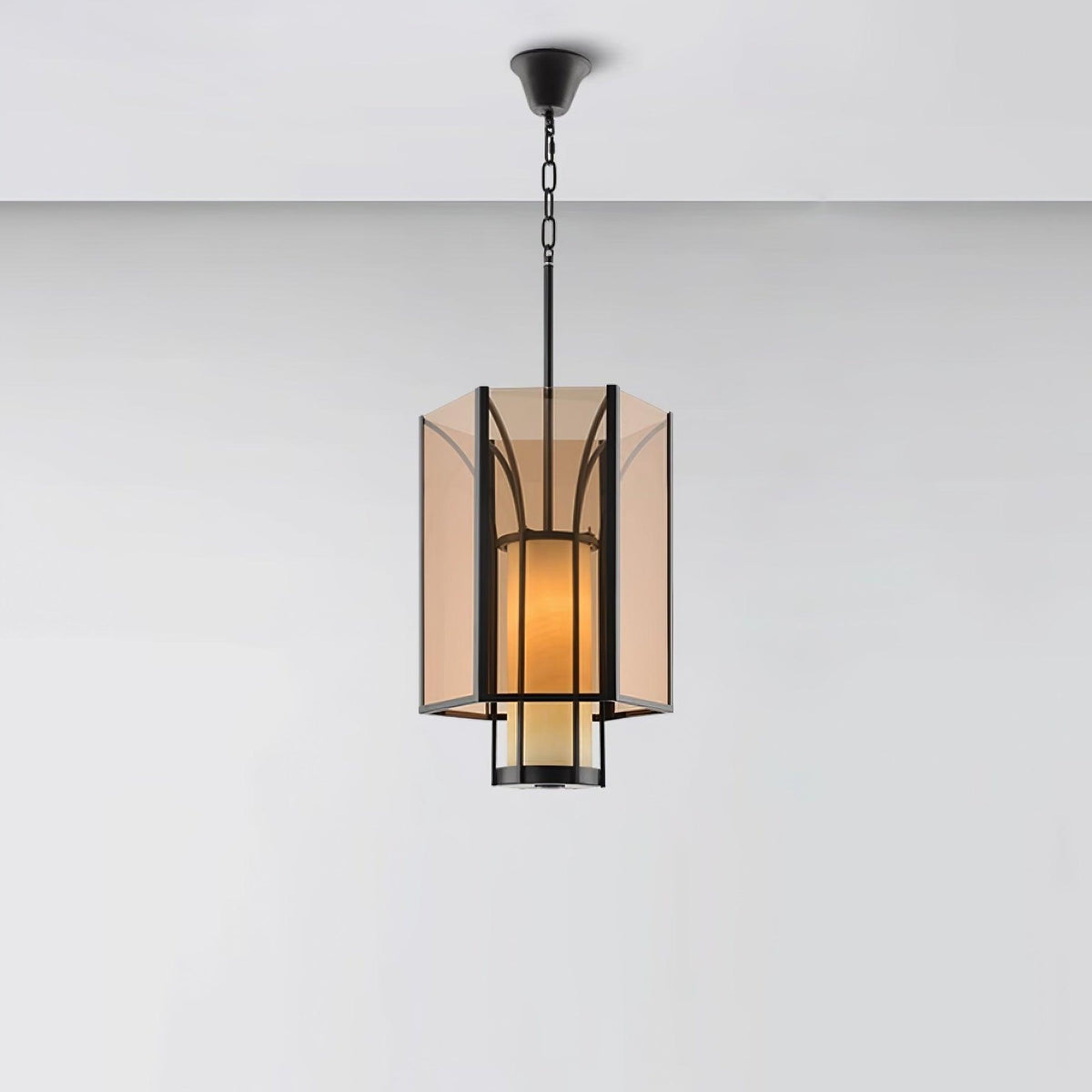 Remy Pendant Light in Black Iron with Alabaster Glass Shade