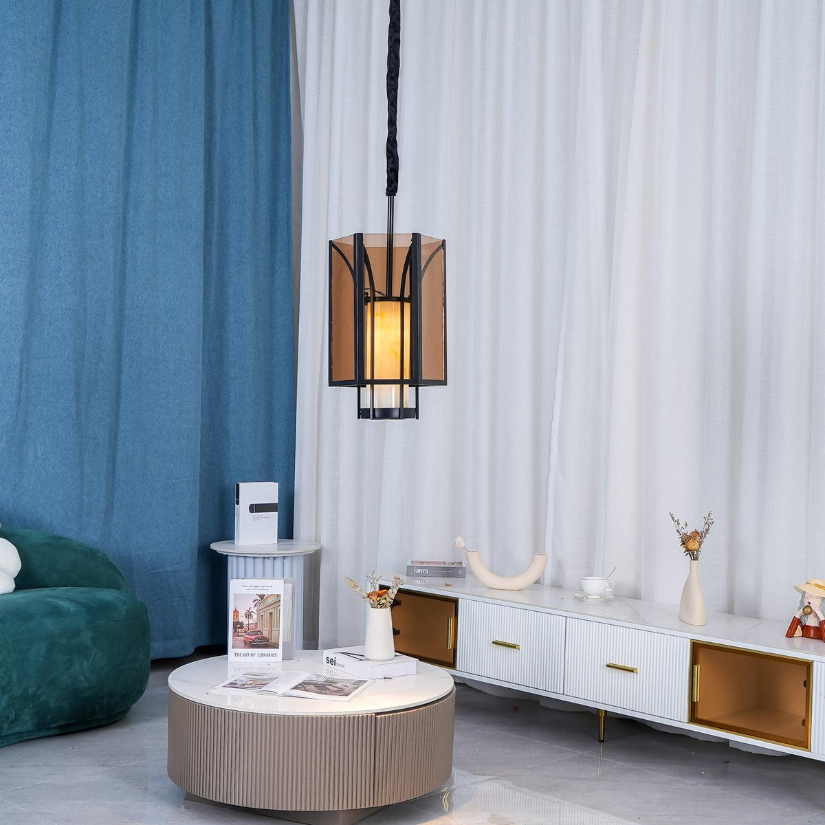 Remy Pendant Light in Black Iron with Alabaster Glass Shade