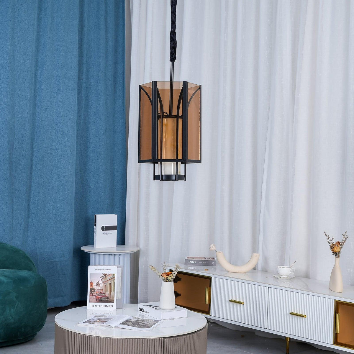 Remy Pendant Light in Black Iron with Alabaster Glass Shade