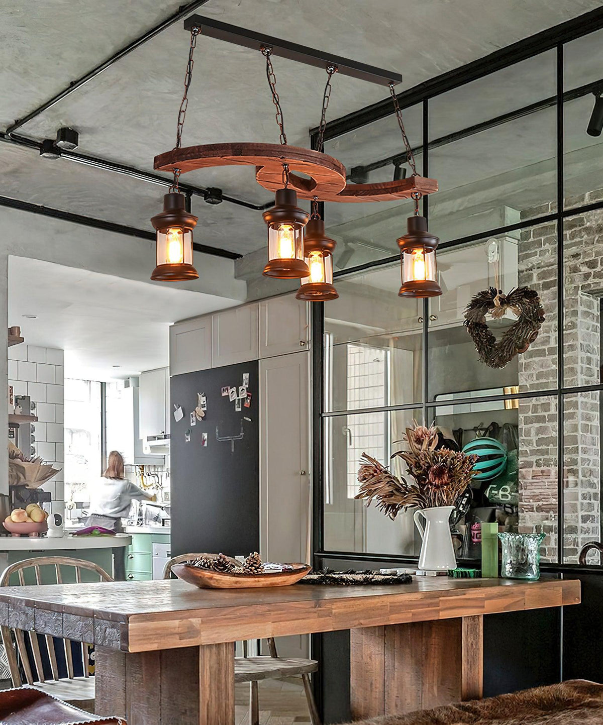 Retro Boat Wood Chandelier – Handcrafted Solid Wood & Iron Pendant Light for Dining Room, Living Room, and Restaurant
