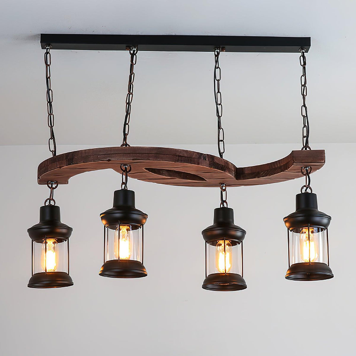 Retro Boat Wood Chandelier – Handcrafted Solid Wood & Iron Pendant Light for Dining Room, Living Room, and Restaurant