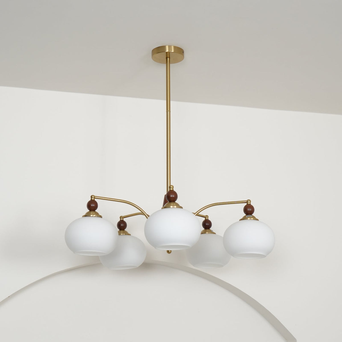 Retro Calliope Chandelier | Art Deco Wood & Glass Pendant Light for Dining Room