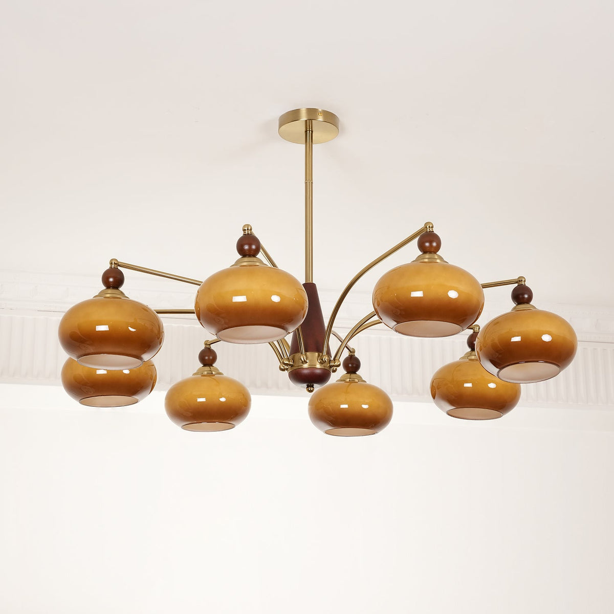 Retro Calliope Chandelier | Art Deco Wood & Glass Pendant Light for Dining Room
