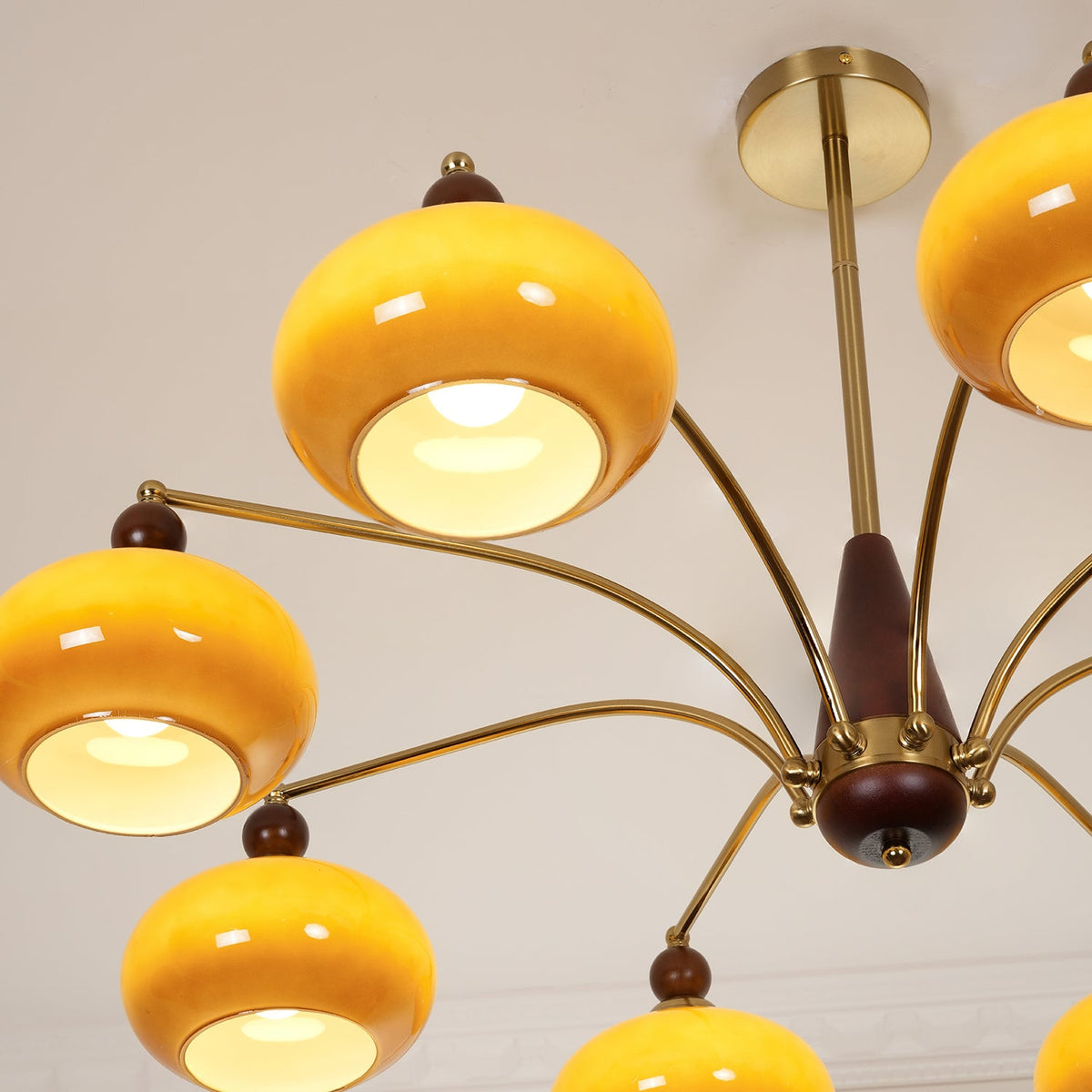 Retro Calliope Chandelier | Art Deco Wood & Glass Pendant Light for Dining Room