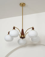 Retro Calliope Chandelier | Art Deco Wood & Glass Pendant Light for Dining Room