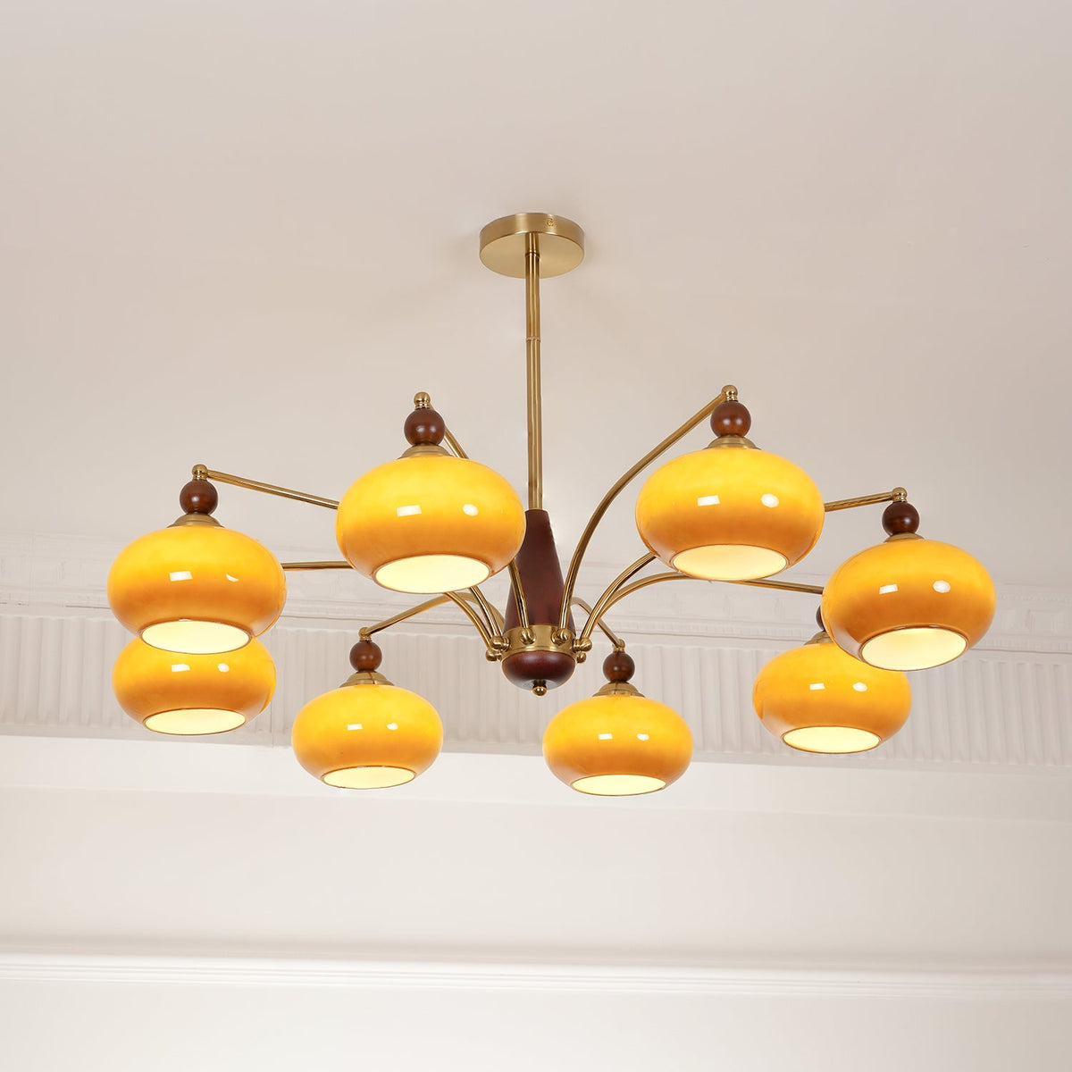 Retro Calliope Chandelier | Art Deco Wood & Glass Pendant Light for Dining Room