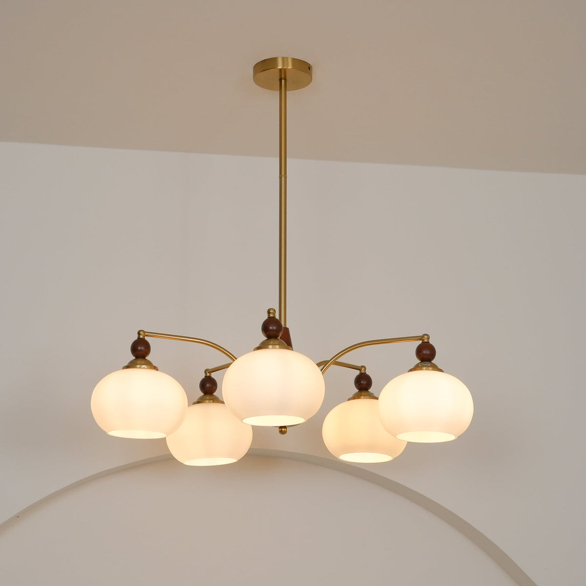 Retro Calliope Chandelier | Art Deco Wood & Glass Pendant Light for Dining Room