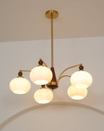 Retro Calliope Chandelier | Art Deco Wood & Glass Pendant Light for Dining Room