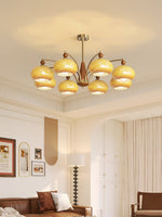 Retro Calliope Chandelier | Art Deco Wood & Glass Pendant Light for Dining Room