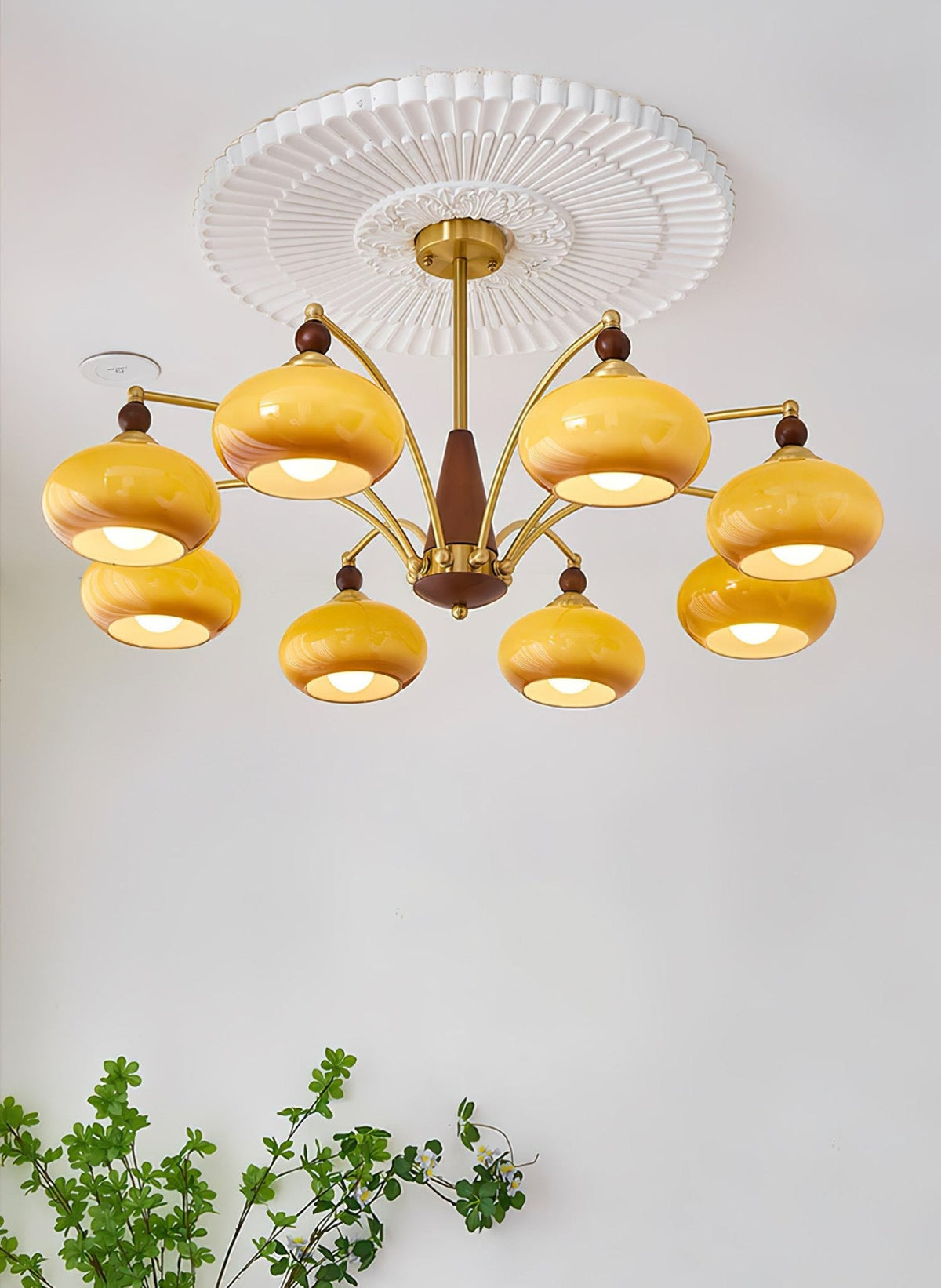 Retro Calliope Chandelier | Art Deco Wood & Glass Pendant Light for Dining Room
