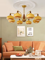 Retro Calliope Chandelier | Art Deco Wood & Glass Pendant Light for Dining Room