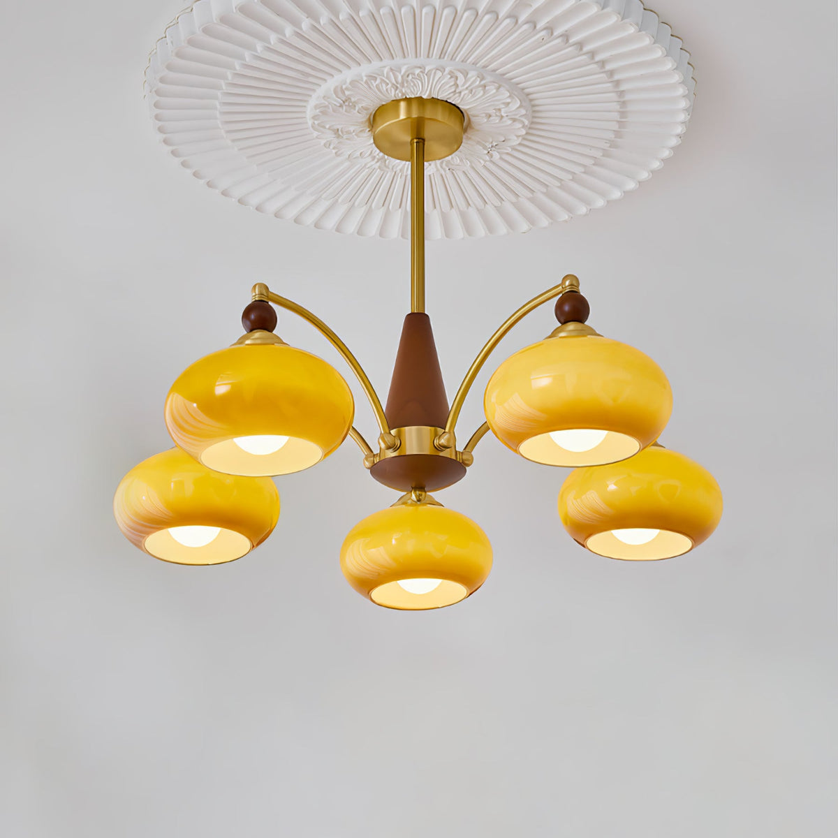 Retro Calliope Chandelier | Art Deco Wood & Glass Pendant Light for Dining Room