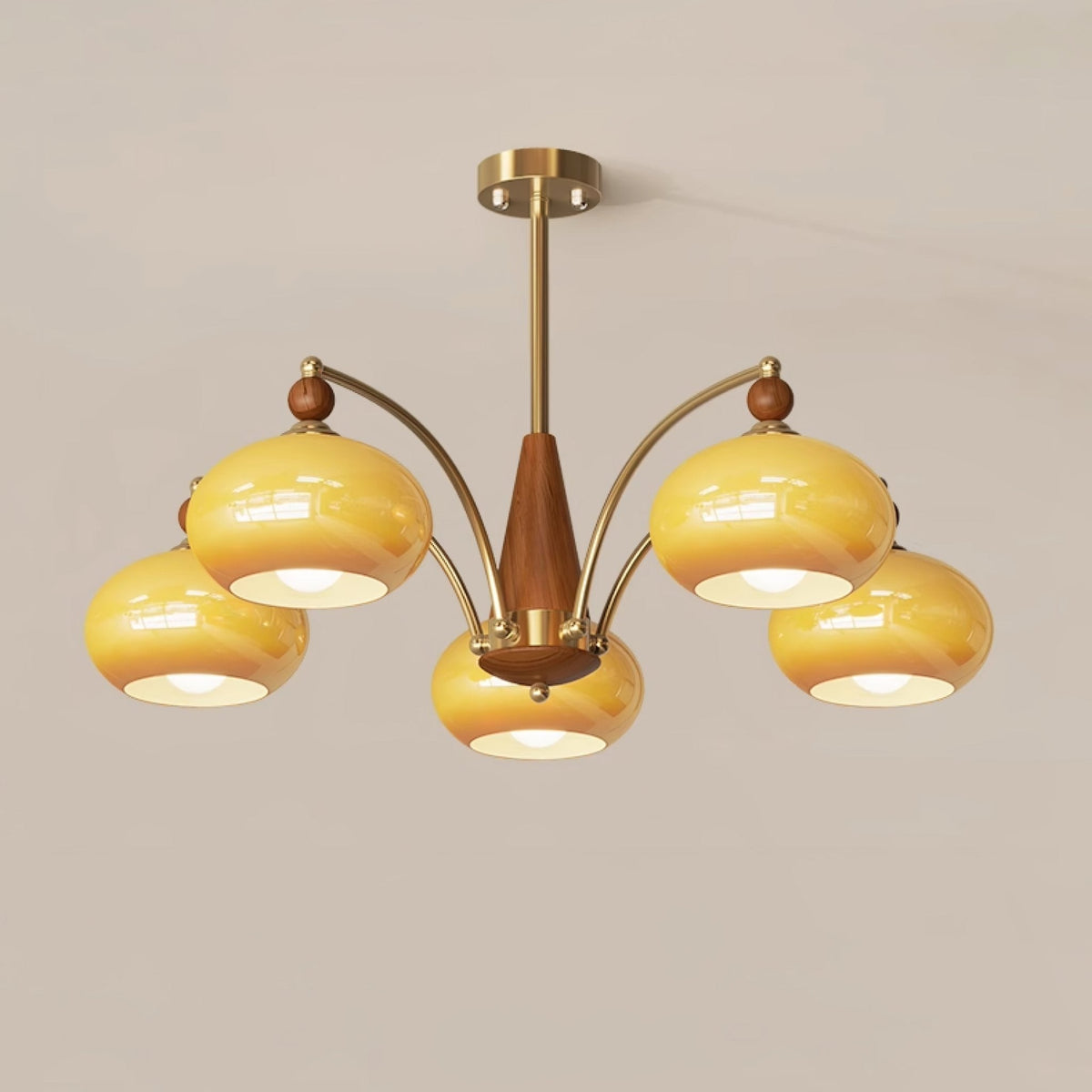 Retro Calliope Chandelier | Art Deco Wood & Glass Pendant Light for Dining Room