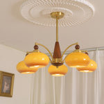 Retro Calliope Chandelier | Art Deco Wood & Glass Pendant Light for Dining Room