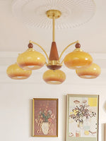 Retro Calliope Chandelier | Art Deco Wood & Glass Pendant Light for Dining Room
