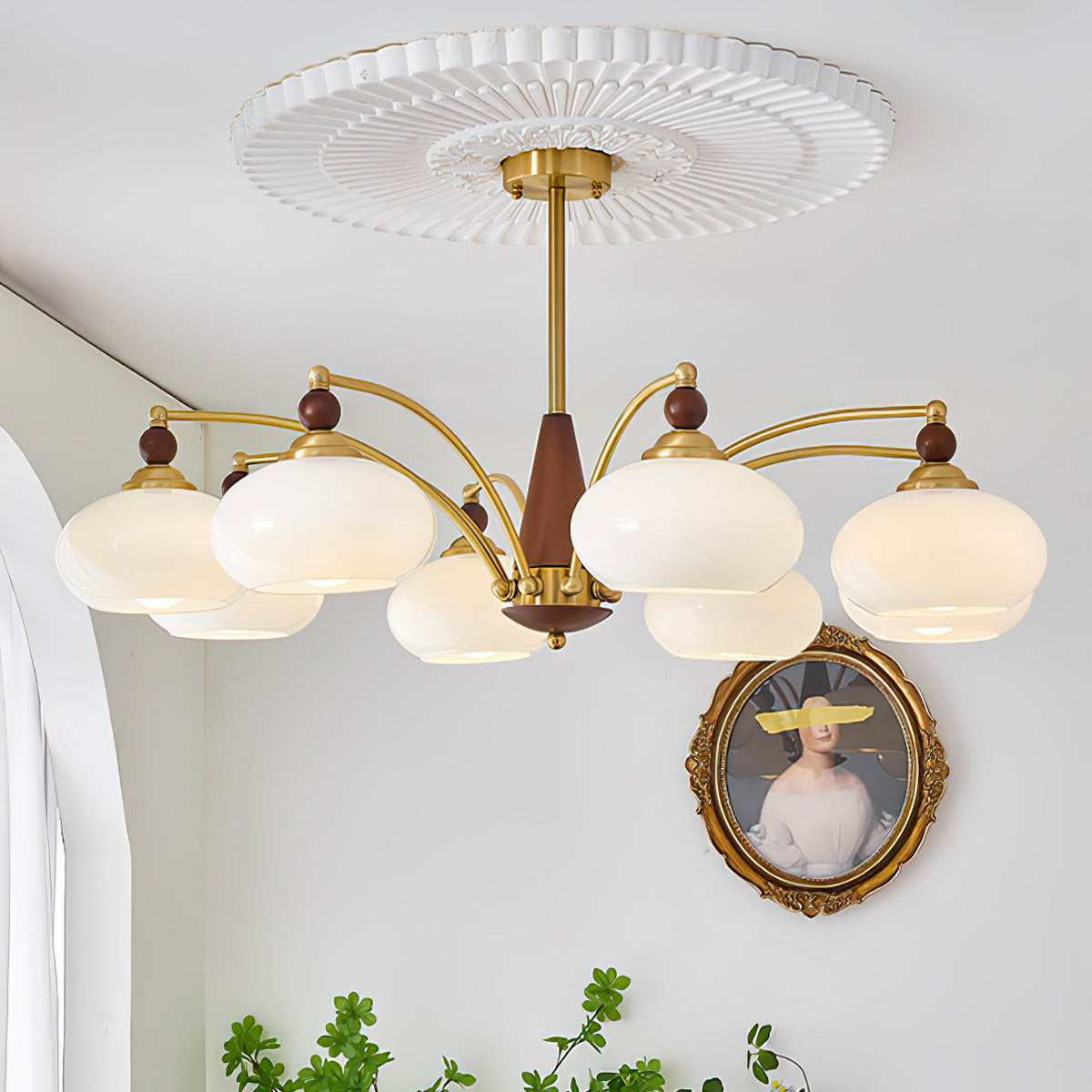 Retro Calliope Chandelier | Art Deco Wood & Glass Pendant Light for Dining Room
