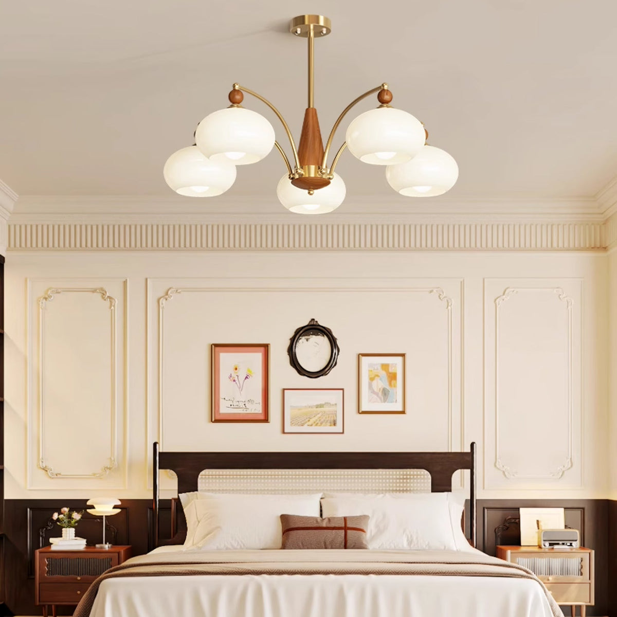 Retro Calliope Chandelier | Art Deco Wood & Glass Pendant Light for Dining Room