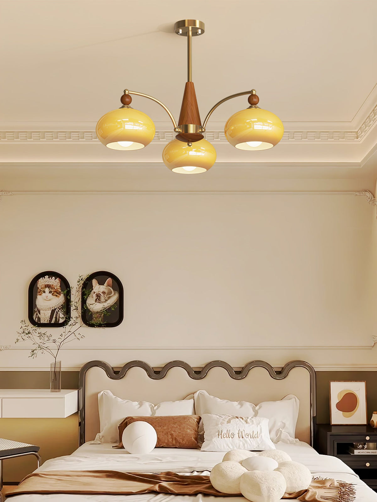 Retro Calliope Chandelier | Art Deco Wood & Glass Pendant Light for Dining Room