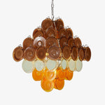 Layered Glass Disc Chandelier with Amber and Pastel Tones for Dining and Living Spaces