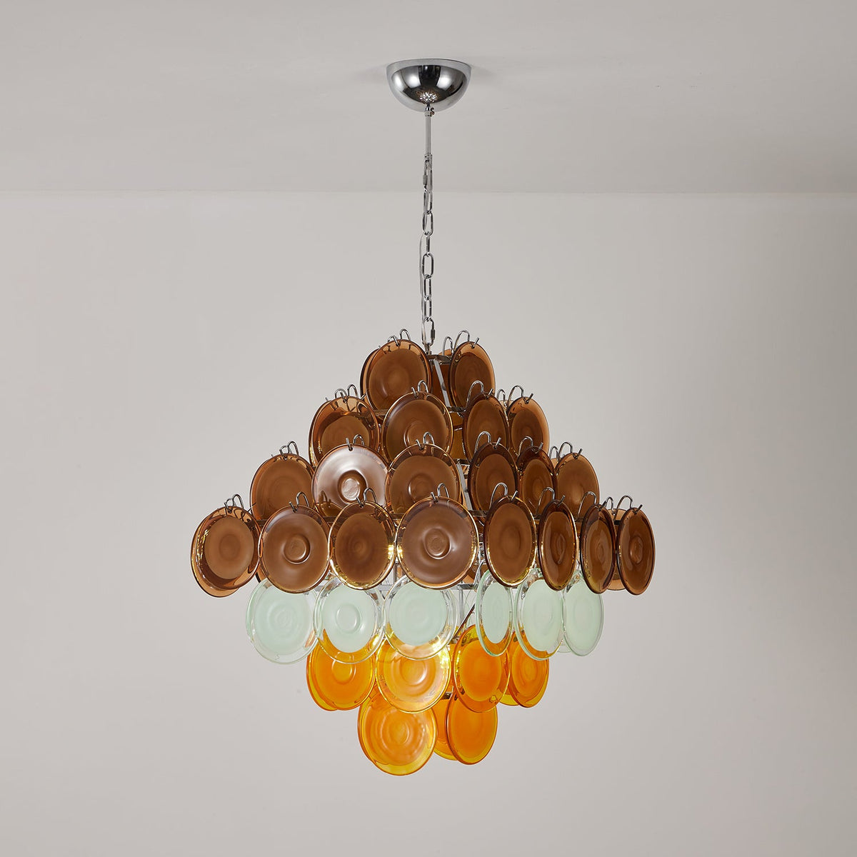 Layered Glass Disc Chandelier with Amber and Pastel Tones for Dining and Living Spaces