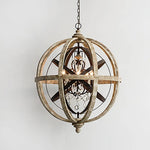Retro Globe Chandelier with Weathered Wood and Crystal Accents