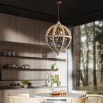 Retro Globe Chandelier with Weathered Wood and Crystal Accents