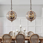 Retro Globe Chandelier with Weathered Wood and Crystal Accents