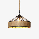 Artisan Hemp Rope Pendant Light with Iron Frame – Nordic Retro Ceiling Lamp