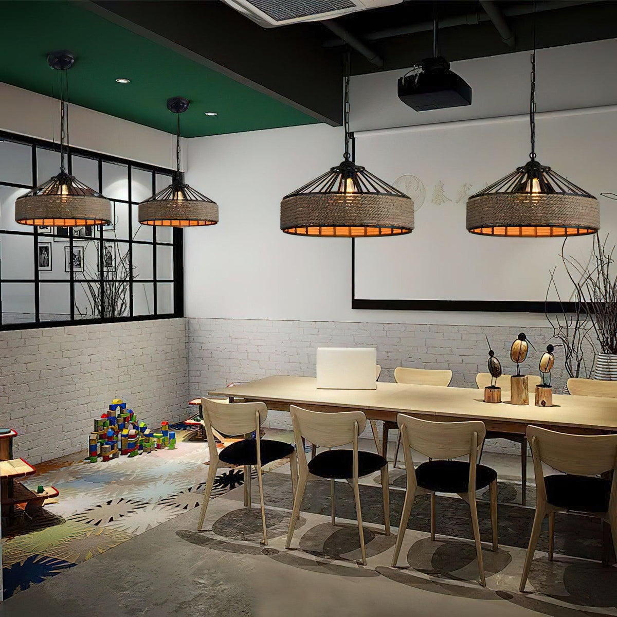 Artisan Hemp Rope Pendant Light with Iron Frame – Nordic Retro Ceiling Lamp