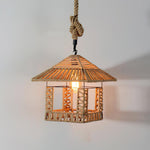 Artisan Hemp Rope Pendant Light with Iron Frame – Nordic Retro Ceiling Lamp