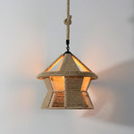 Artisan Hemp Rope Pendant Light with Iron Frame – Nordic Retro Ceiling Lamp