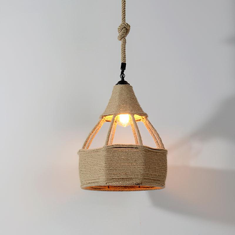 Artisan Hemp Rope Pendant Light with Iron Frame – Nordic Retro Ceiling Lamp