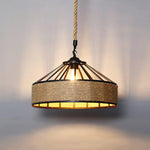 Artisan Hemp Rope Pendant Light with Iron Frame – Nordic Retro Ceiling Lamp