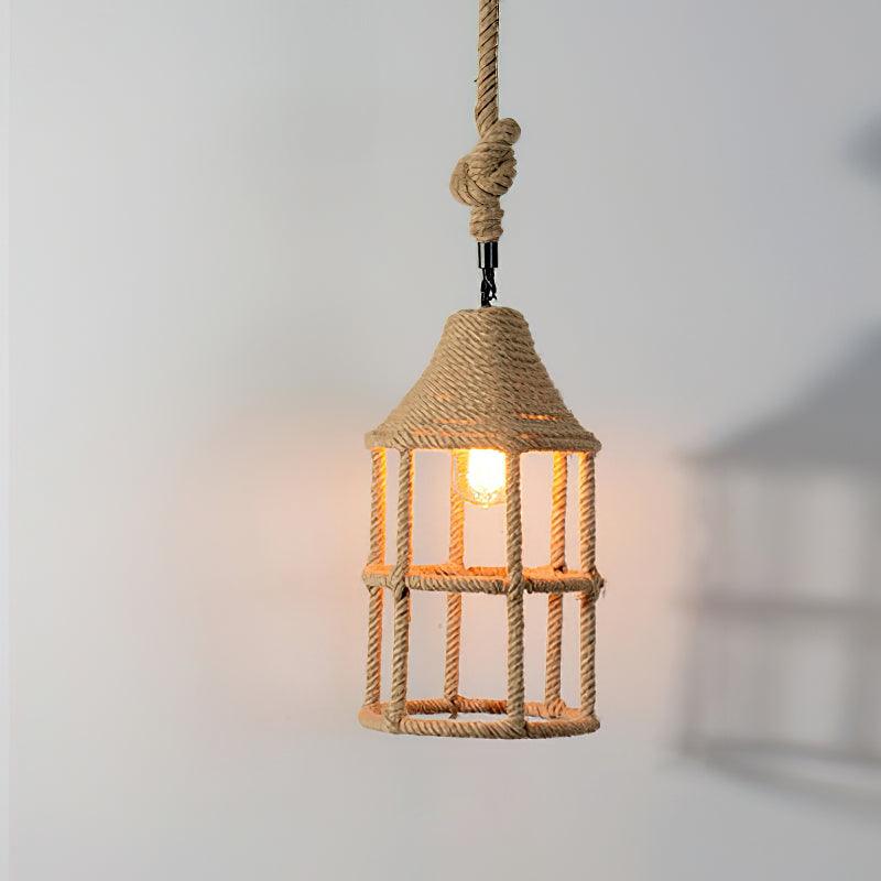 Artisan Hemp Rope Pendant Light with Iron Frame – Nordic Retro Ceiling Lamp
