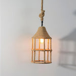 Artisan Hemp Rope Pendant Light with Iron Frame – Nordic Retro Ceiling Lamp