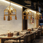 Artisan Hemp Rope Pendant Light with Iron Frame – Nordic Retro Ceiling Lamp