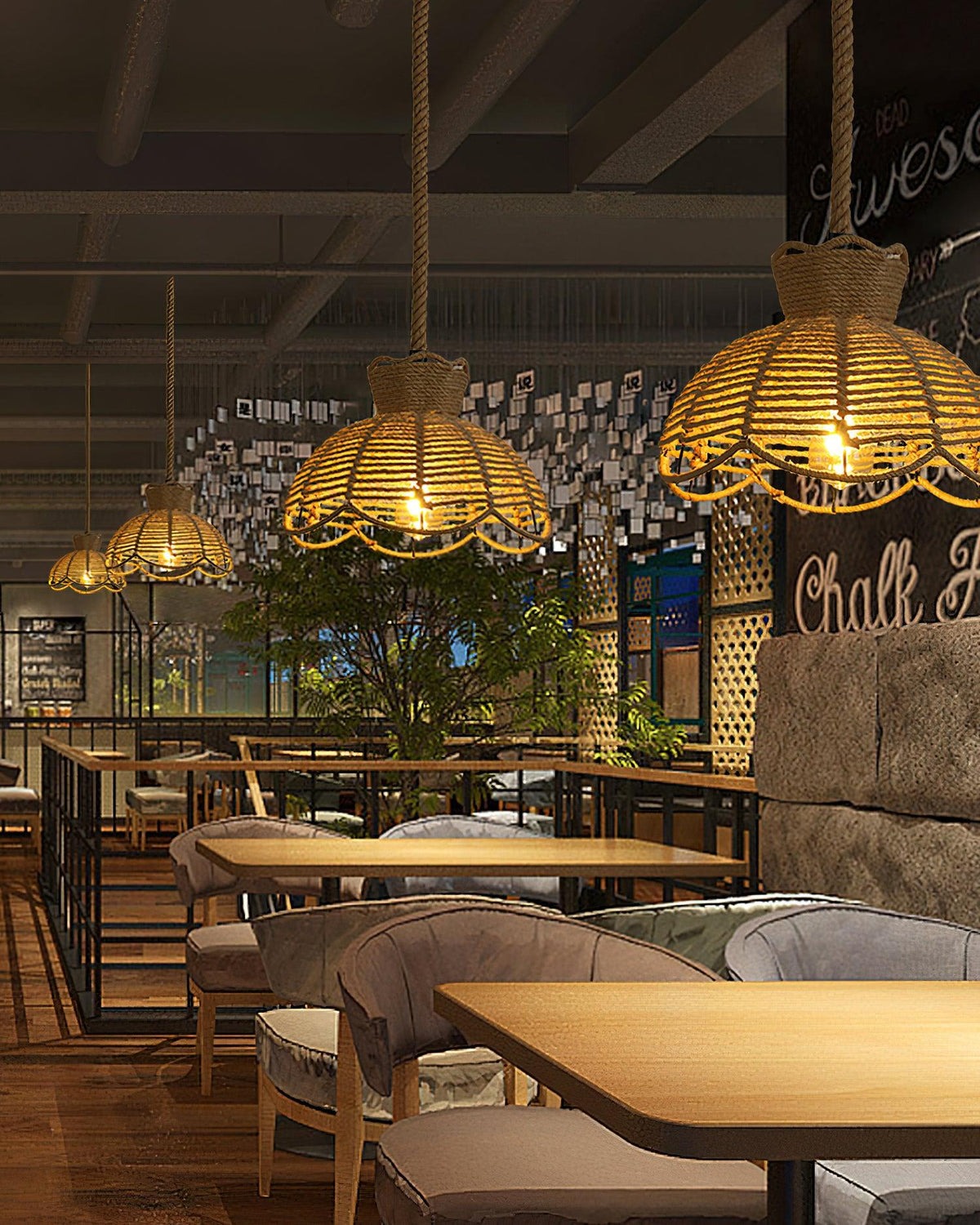 Artisan Hemp Rope Pendant Light with Iron Frame, Nordic Retro Ceiling Lamp for Living Room and Dining Room