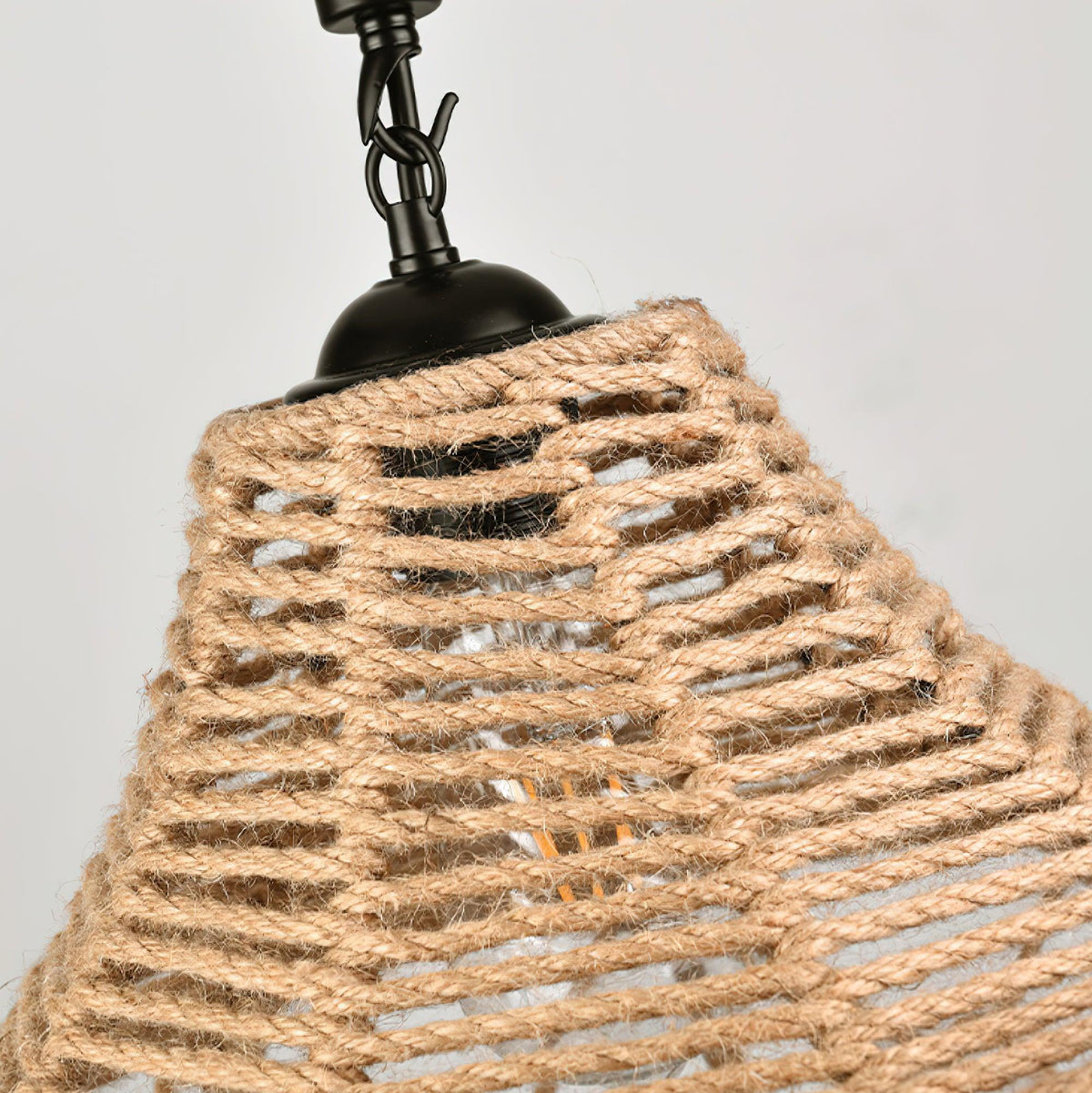 Artisan Hemp Rope Pendant Light with Iron Frame, Nordic Retro Ceiling Lamp for Living Room and Dining Room