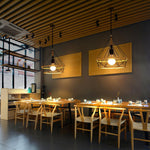 Artisan Hemp Rope Pendant Light with Iron Frame, Nordic Retro Ceiling Lamp for Living Room and Dining Room