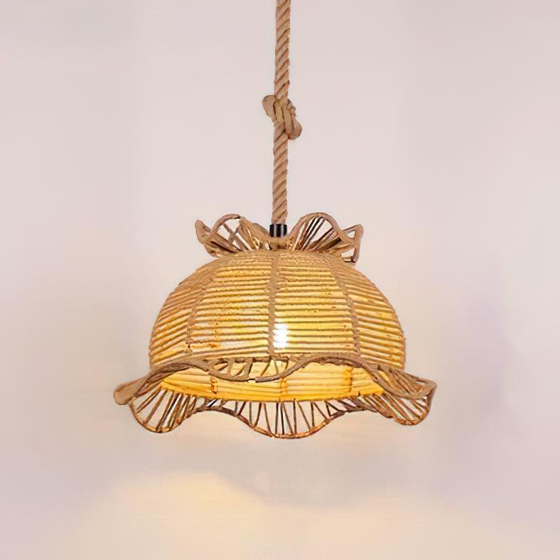 Artisan Hemp Rope Pendant Light with Iron Frame, Nordic Retro Ceiling Lamp for Living Room and Dining Room