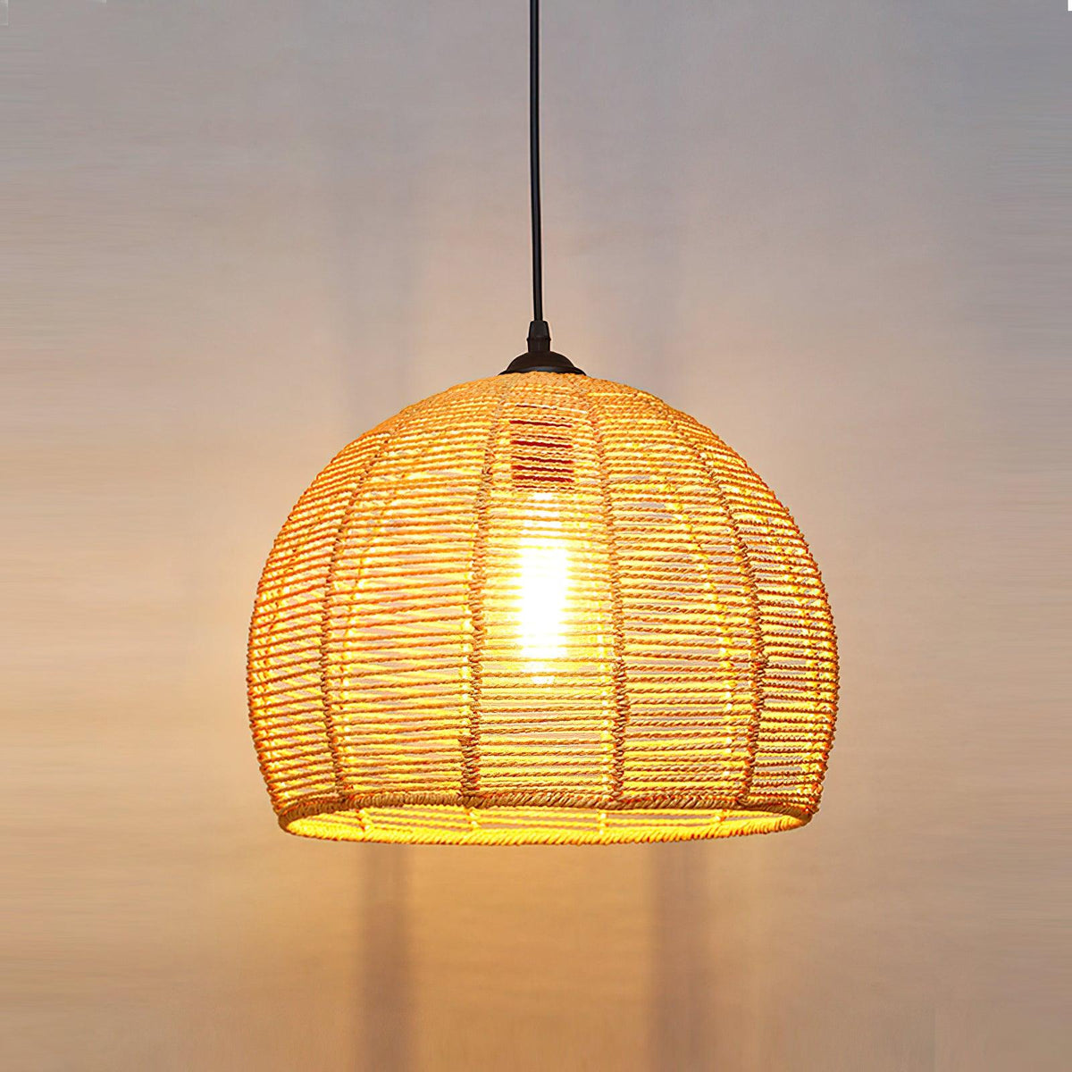 Artisan Hemp Rope Pendant Light with Iron Frame, Nordic Retro Ceiling Lamp for Living Room and Dining Room