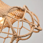 Artisan Hemp Rope Pendant Light with Iron Frame, Nordic Retro Ceiling Lamp for Living Room and Dining Room