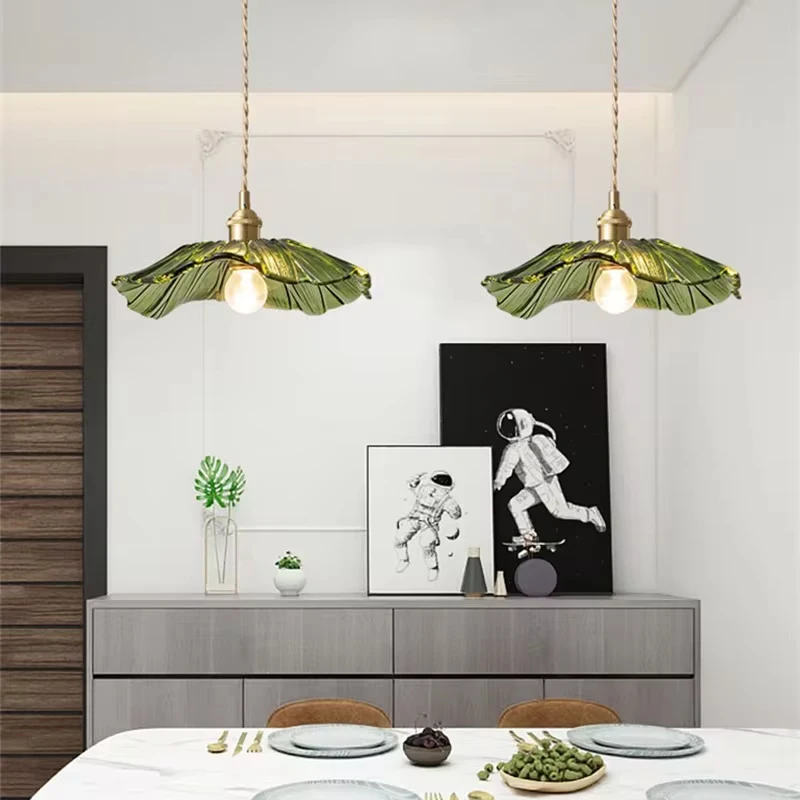 Retro Lotus Leaf Shape Glass Pendant Lamp