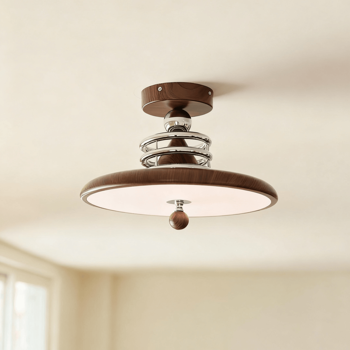 Retro Revolve Semi Flush Mount Ceiling Light with Walnut Finish and LED